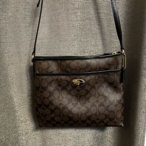 Coach Brown and Black Signature Crossbody Bag